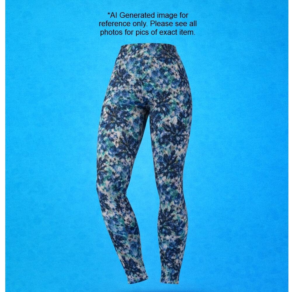 New Ladies Blue & Purple Watercolor Floral Super Soft Fashion Leggings Sz Small